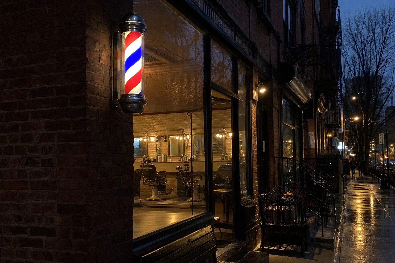 Vito's shop window at dusk